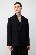 Veste blazer pour homme Antioch en mélange modal noir, coupe décontractée