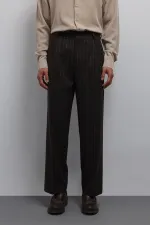 Antioch Kahve Relax Fit Çizgili Erkek Pantolon