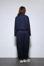 Antioch Navy Blue Voluminous Jacket and Elasticated Hem Tracksuit Set