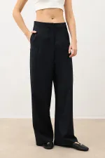 Antioch Lacivert Pensli Geniş Paça Kadın Pantolon