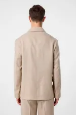 Antioch Bej Relax Fit Keten Karışımlı Erkek Blazer Ceket