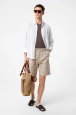Short plissé beige taille haute pour homme Antioch