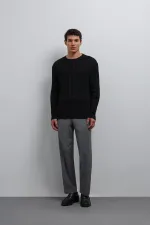 Antioch Siyah 100% Pamuk Fitilli Erkek Kazak