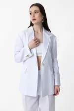 Antioch Beyaz 100% Keten Kadın Blazer Ceket