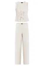 Ensemble Antioch écru texturé pour femme avec détail de cravate