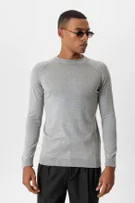 Antioch Gri Melanj Bisiklet Yaka Slim Fit Triko Kazak