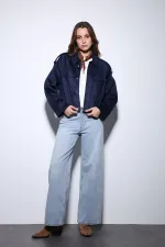 Antioch Lacivert Süet Görünümlü Bomber Kadın Mont