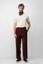 Antioch Bordo Pileli Relaxed Fit Erkek Pantolon