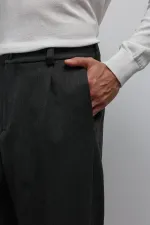 Antioch Antrasit Relax Fit Baggy Pilili Erkek Pantolon