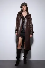 Trench-coat ceinturé en similicuir pour femme Antioch Coffee