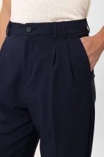 Antioch Lacivert Çift Pileli Baggy Fit Erkek Pantolon