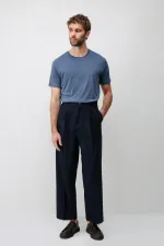 Antioch Navy Blue High-Waisted Pleated Relax Fit Men's Trousers