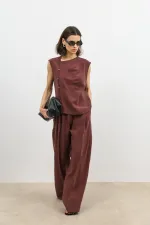 Antioch Burgundy Lyocell Blend Buttoned Women's Top