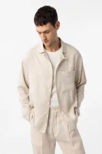 Chemise homme Antioch en lin mélangé blanc cassé, coupe décontractée
