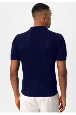 Antioch Navy Blue Polo Collar Zip-Up Knitted Men's T-Shirt