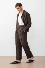 Antioch Kahve Modal Kumaş Relax Fit Kemerli Erkek Pantolon