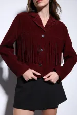 Veste Antioch en daim bordeaux pour femme avec détails à pompons