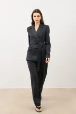 Antioch Füme Vücuda Oturan Kuşaklı Kadın Blazer Ceket