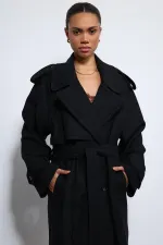 Antioch Black Oversize Belted Coat