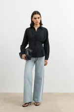 Chemise Antioch noire plissée en popeline pour femme