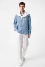 Chemise homme Antioch en lin mélangé bleu à col boutonné