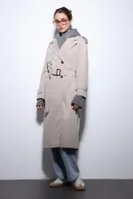 Trench-coat Antioch beige à double boutonnage et ceinture pour femme