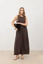 Antioch Dark Brown Draped Halter Neck Midi Dress