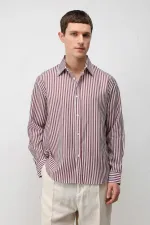 Chemise rayée Antioch Burgundy en mélange de lyocell, coupe décontractée, pour homme
