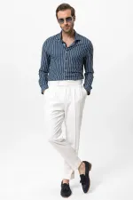 Pantalon homme Antioch écru à taille haute plissée coupe carotte