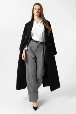 Antioch Siyah Kadın Kuşaklı Kruvaze Kaban