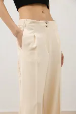 Pantalon large beige clair Antioch pour femme avec détails de pinces