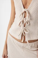 Ensemble Antioch écru texturé pour femme avec détail de cravate