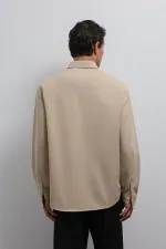 Antioch Bej Düğmeli Yaka Relax Fit Erkek Gömlek