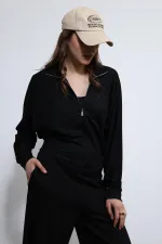 Antioch Siyah Geniş Paça Çizgili Eşofman Takım