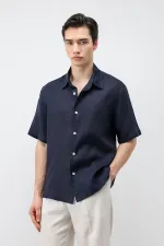 Chemise homme Antioch bleu marine 100 % lin coupe décontractée