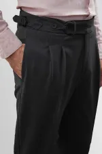 Pantalon homme Antioch anthracite taille haute plissé coupe carotte