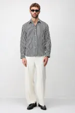 Chemise rayée Antioch Black Lyocell Blend Relax Fit pour homme