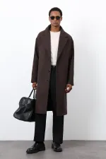 Antioch Kahve Relax Fit Balıksırtı Desenli Erkek Kaban