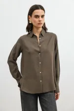 Antioch Khaki 100% Lyocell Striped Women's Shirt