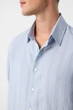 Antioch Mavi Çizgili Ve Dokulu Erkek Gömlek