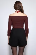 Antioch Bordo Açık Omuz Detaylı Top