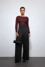 Antioch Füme Çizgili Geniş Paça Pantolon