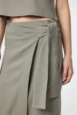 Antioch Khaki Linen Blend Belted Women's Skirt