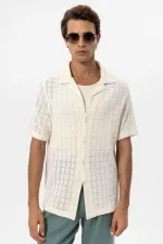 Antioch Ecru Apache Collar Square Knit Men's Shirt