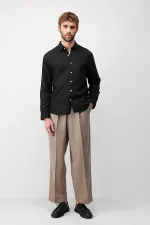 Chemise homme Antioch en lin mélangé noir, coupe décontractée