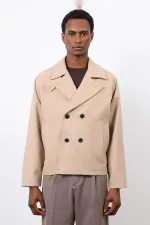Antioch Beige Double-Breasted Short Men's Coat