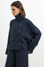 Antioch Lacivert Özel Dik Yaka Kadın Gömlek