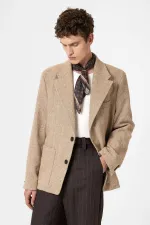 Blazer oversize pour homme, beige à chevrons, style Antioch