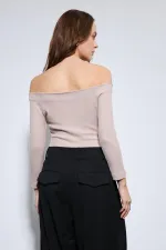 Antioch Beige Off-Shoulder Detail Top