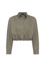 Chemise courte en popeline kaki Antioch pour femme